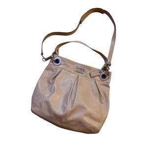 COACH Madison Hippie W/Removable Shoulder Strap Beige Leather 2 Way Handbag EUC